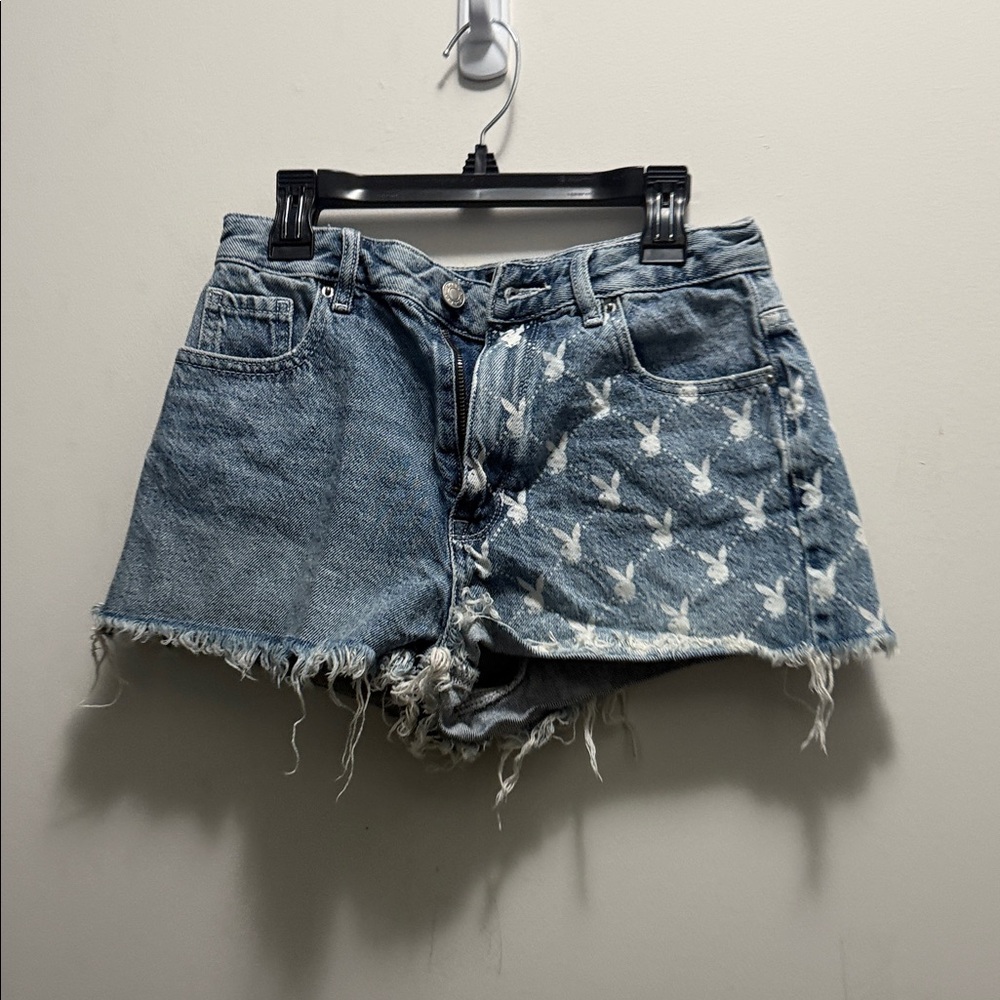 PLAYBOY Blue Jean Shorts with Bunny Print